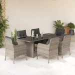 Set mobilier de grădină cu perne, 7 piese gri deschis poliratan GartenMobel Dekor