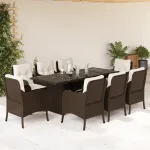 Set mobilier de grădină cu perne, 9 piese, maro, poliratan GartenMobel Dekor