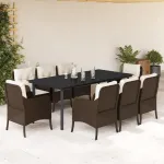 Set mobilier de grădină cu perne, 9 piese, maro, poliratan GartenMobel Dekor