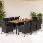 Set mobilier de grădină cu perne, 9 piese, negru, poliratan GartenMobel Dekor
