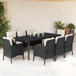 Set mobilier de grădină cu perne, 9 piese, negru, poliratan GartenMobel Dekor