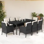 Set mobilier de grădină cu perne, 9 piese, negru, poliratan GartenMobel Dekor