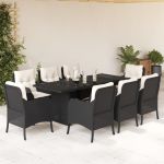 Set mobilier de grădină cu perne, 9 piese, negru, poliratan GartenMobel Dekor