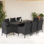 Set mobilier de grădină cu perne, 9 piese, negru, poliratan GartenMobel Dekor