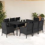 Set mobilier de grădină cu perne, 9 piese, negru, poliratan GartenMobel Dekor