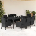 Set mobilier de grădină cu perne, 9 piese, negru, poliratan GartenMobel Dekor