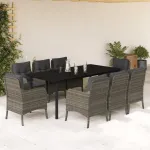 Set mobilier grădină cu perne, 9 piese, gri, poliratan GartenMobel Dekor