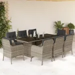 Set mobilier grădină cu perne, 9 piese, gri deschis, poliratan GartenMobel Dekor