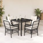 Set mobilier de grădină cu perne, 5 piese, negru, poliratan GartenMobel Dekor
