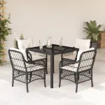 Set mobilier de grădină cu perne, 5 piese, negru, poliratan GartenMobel Dekor