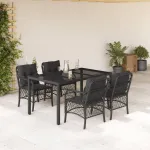 Set mobilier de grădină cu perne, 5 piese, negru, poliratan GartenMobel Dekor