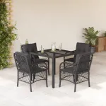 Set mobilier de grădină cu perne, 5 piese, negru, poliratan GartenMobel Dekor