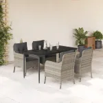 Set mobilier de grădină cu perne, 5 piese gri deschis poliratan GartenMobel Dekor