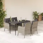 Set mobilier de grădină cu perne, 5 piese gri deschis poliratan GartenMobel Dekor