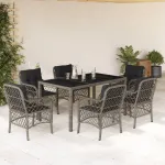 Set mobilier de grădină cu perne, 7 piese, gri, poliratan GartenMobel Dekor