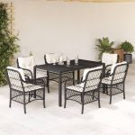 Set mobilier de grădină cu perne, 7 piese, negru, poliratan GartenMobel Dekor