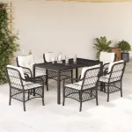 Set mobilier de grădină cu perne, 7 piese, negru, poliratan GartenMobel Dekor