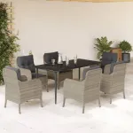 Set mobilier de grădină cu perne, 7 piese gri deschis poliratan GartenMobel Dekor