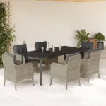 Set mobilier de grădină cu perne, 7 piese gri deschis poliratan GartenMobel Dekor