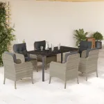 Set mobilier de grădină cu perne, 7 piese gri deschis poliratan GartenMobel Dekor