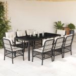 Set mobilier de grădină cu perne, 9 piese, negru, poliratan GartenMobel Dekor