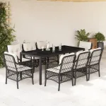 Set mobilier de grădină cu perne, 9 piese, negru, poliratan GartenMobel Dekor