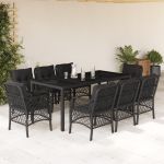 Set mobilier de grădină cu perne, 9 piese, negru, poliratan GartenMobel Dekor