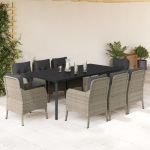 Set mobilier grădină cu perne, 9 piese, gri deschis, poliratan GartenMobel Dekor