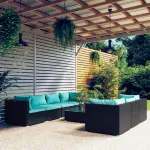 Set mobilier de grădină cu perne, 8 piese, negru, poliratan GartenMobel Dekor