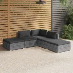 Set mobilier de grădină cu perne, 5 piese, gri, poliratan GartenMobel Dekor