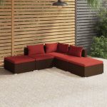 Set mobilier de grădină cu perne, 5 piese, maro, poliratan GartenMobel Dekor