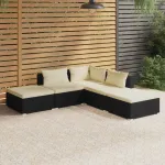 Set mobilier de grădină cu perne, 5 piese, negru, poliratan GartenMobel Dekor