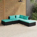 Set mobilier de grădină cu perne, 5 piese, negru, poliratan GartenMobel Dekor