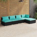 Set mobilier de grădină cu perne, 5 piese, negru, poliratan GartenMobel Dekor