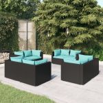 Set mobilier de grădină cu perne, 8 piese, negru, poliratan GartenMobel Dekor