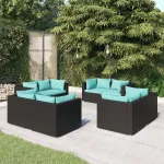 Set mobilier de grădină cu perne, 8 piese, negru, poliratan GartenMobel Dekor