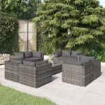 Set mobilier de grădină cu perne, 9 piese, gri, poliratan GartenMobel Dekor