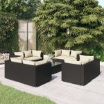 Set mobilier de grădină cu perne, 9 piese, negru, poliratan GartenMobel Dekor