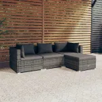 Set mobilier de grădină cu perne, 4 piese, gri, poliratan GartenMobel Dekor
