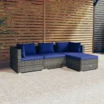Set mobilier de grădină cu perne, 4 piese, poliratan, gri GartenMobel Dekor