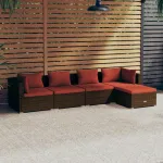 Set mobilier de grădină cu perne, 5 piese, maro, poliratan GartenMobel Dekor