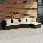 Set mobilier de grădină cu perne, 5 piese, maro, poliratan GartenMobel Dekor
