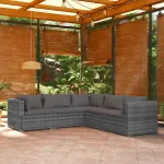Set mobilier de grădină cu perne, 5 piese, gri, poliratan GartenMobel Dekor