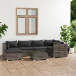 Set mobilier de grădină cu perne, 7 piese, gri, poliratan GartenMobel Dekor