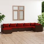 Set mobilier de grădină cu perne, 7 piese, maro, poliratan GartenMobel Dekor