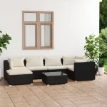 Set mobilier de grădină cu perne, 7 piese, negru, poliratan GartenMobel Dekor