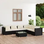 Set mobilier de grădină cu perne, 7 piese, negru, poliratan GartenMobel Dekor