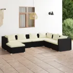 Set mobilier de grădină cu perne, 7 piese, negru, poliratan GartenMobel Dekor