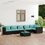 Set mobilier de grădină cu perne, 7 piese, negru, poliratan GartenMobel Dekor