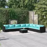 Set mobilier de grădină cu perne, 9 piese, negru, poliratan GartenMobel Dekor